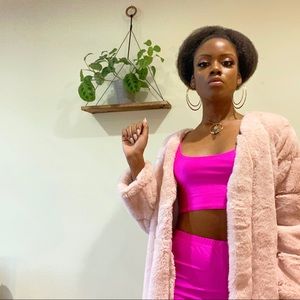 Hot Pink Matching Crop Top and Biker Short Set